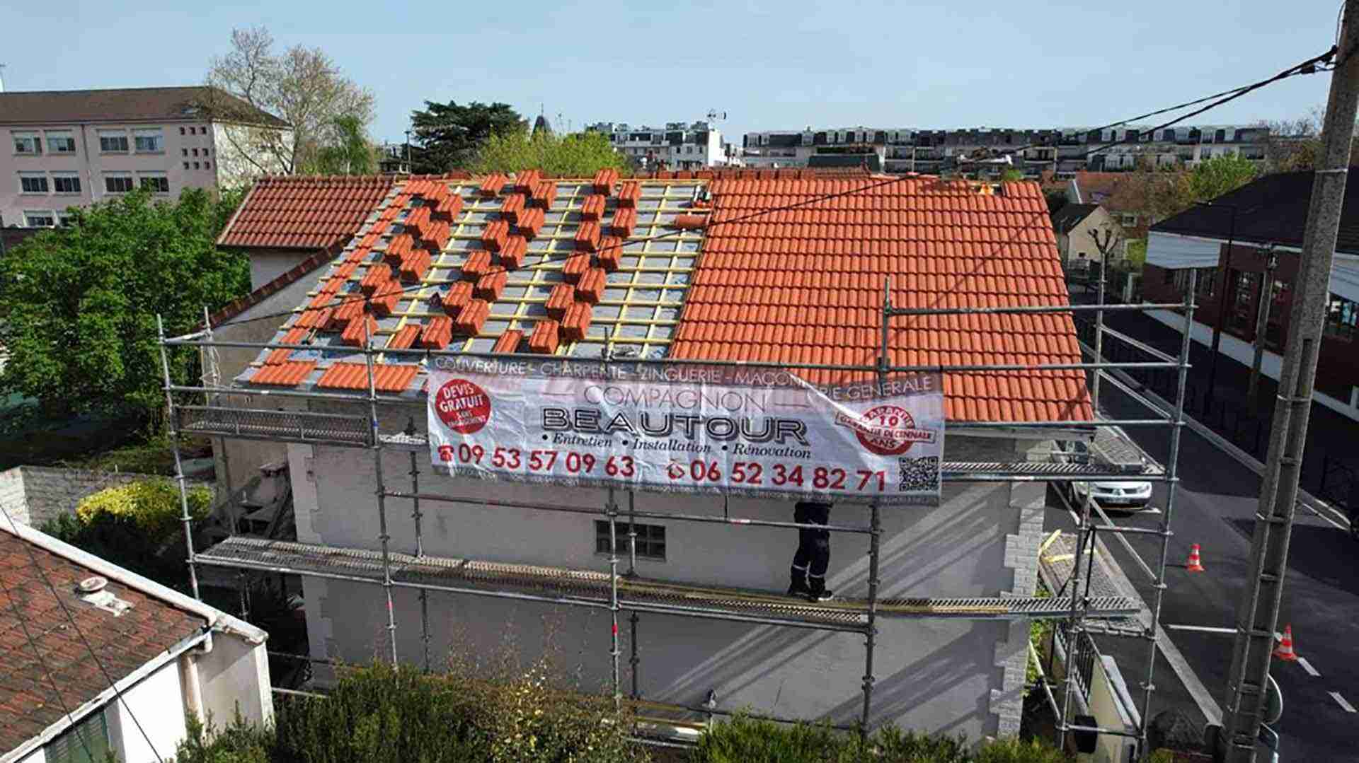Chantier de toiture réalisé par Compagnon Beautour
